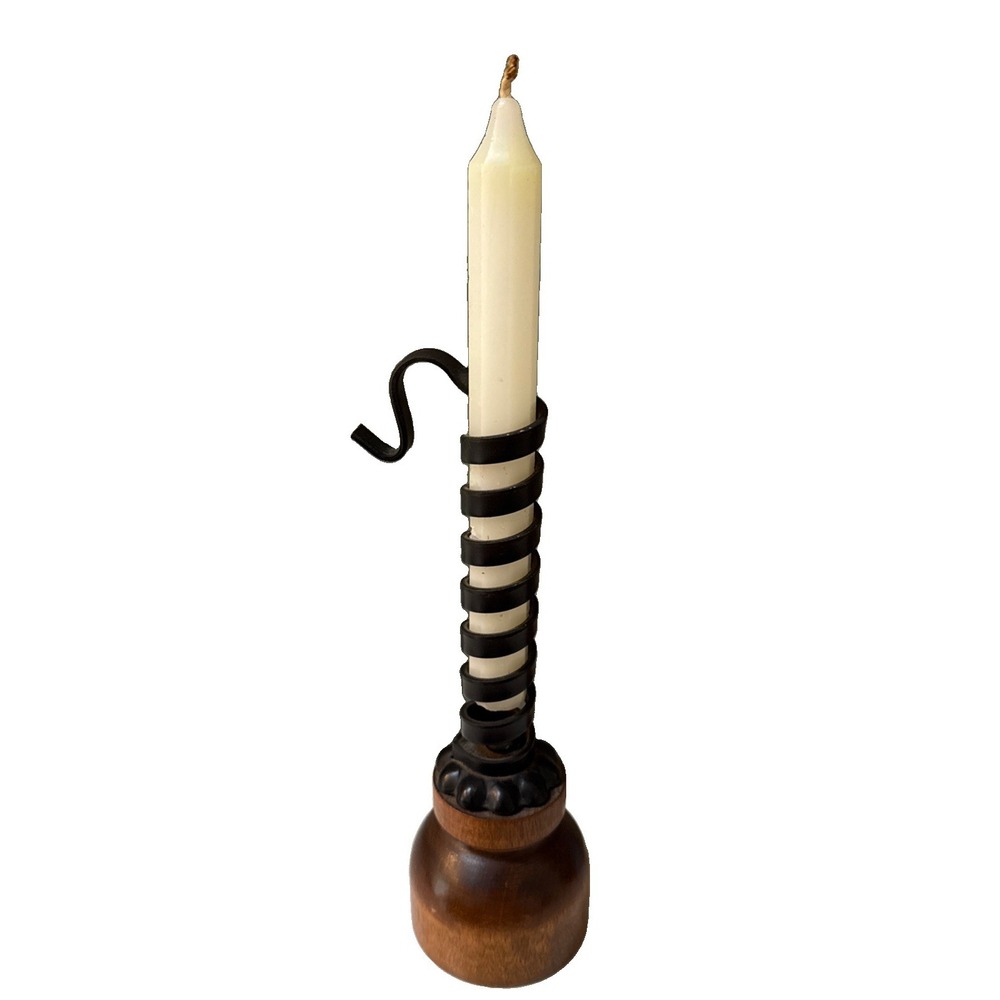 Vintage Iron & Wood Adjustable Courting Candle and Holder